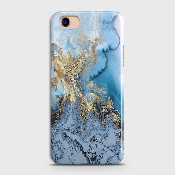 Oppo A83 - Trendy Golden & Blue Ocean Marble Printed Hard Case with Life Time Colors Guarantee