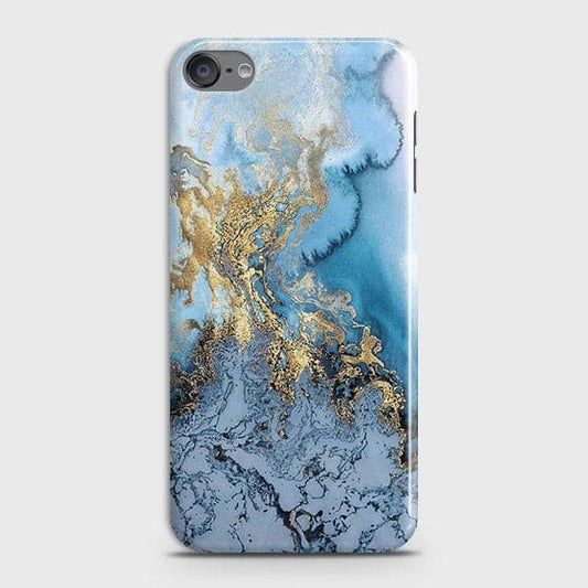 iPod Touch 6 - Trendy Golden & Blue Ocean Marble Printed Hard Case with Life Time Colors Guarantee - OrderNation