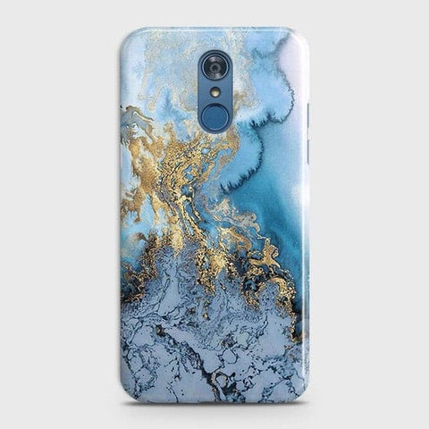 LG Q7 - Trendy Golden & Blue Ocean Marble Printed Hard Case with Life Time Colors Guarantee