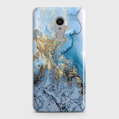 Xiaomi Redmi 4X - Trendy Golden & Blue Ocean Marble Printed Hard Case with Life Time Colors Guarantee