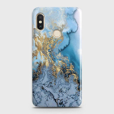 Xiaomi Redmi S2 - Trendy Golden & Blue Ocean Marble Printed Hard Case with Life Time Colors Guarantee