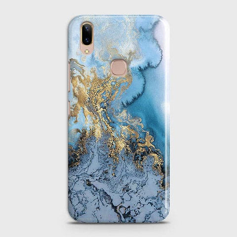 Vivo V9 / V9 Youth - Trendy Golden & Blue Ocean Marble Printed Hard Case with Life Time Colors Guarantee