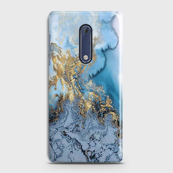 Nokia 5 - Trendy Golden & Blue Ocean Marble Printed Hard Case with Life Time Colors Guarantee
