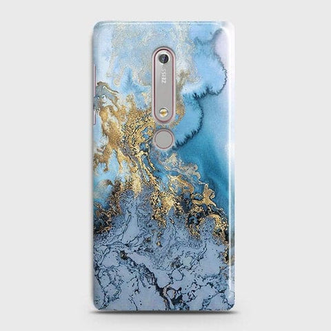 Nokia 6.1 - Trendy Golden & Blue Ocean Marble Printed Hard Case with Life Time Colors Guarantee(3)