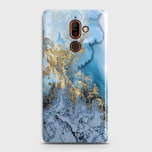 Nokia 7 Plus - Trendy Golden & Blue Ocean Marble Printed Hard Case with Life Time Colors Guarantee