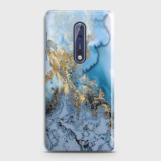 Nokia 8 - Trendy Golden & Blue Ocean Marble Printed Hard Case with Life Time Colors Guarantee