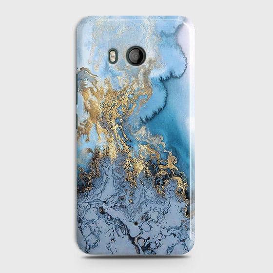 HTC U11 - Trendy Golden & Blue Ocean Marble Printed Hard Case with Life Time Colors Guarantee