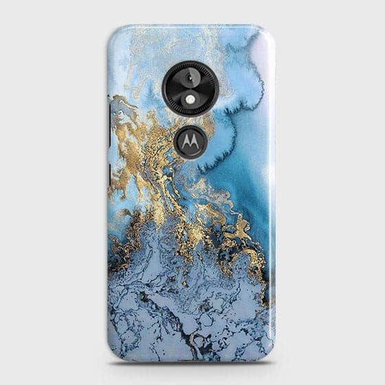 Motorola Moto E5 / G6 Play - Trendy Golden & Blue Ocean Marble Printed Hard Case with Life Time Colors Guarantee