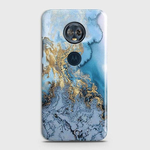Motorola E5 Plus - Trendy Golden & Blue Ocean Marble Printed Hard Case with Life Time Colors Guarantee