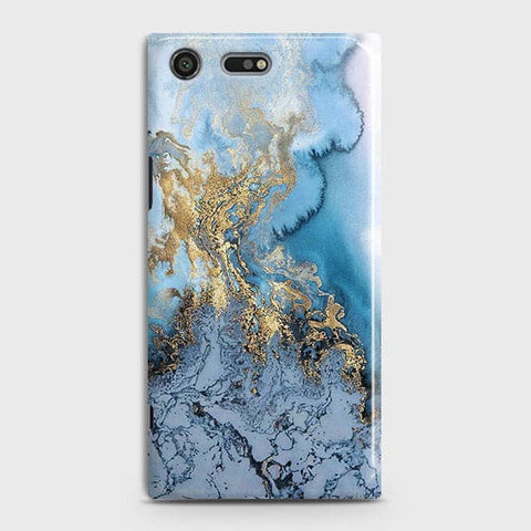 Sony Xperia XZ Premium - Trendy Golden & Blue Ocean Marble Printed Hard Case with Life Time Colors Guarantee