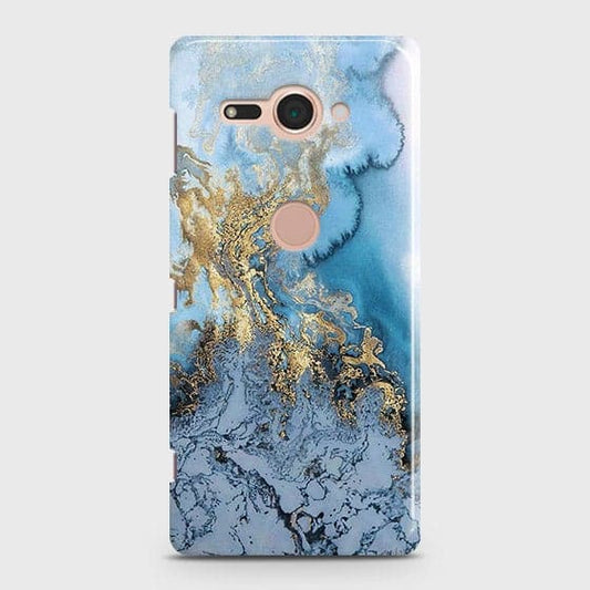 Sony Xperia XZ2 Compact - Trendy Golden & Blue Ocean Marble Printed Hard Case with Life Time Colors Guarantee