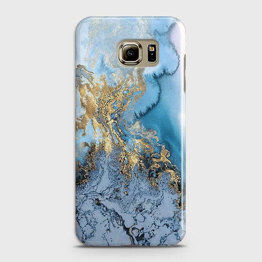 Samsung Galaxy S6 Edge Plus - Trendy Golden & Blue Ocean Marble Printed Hard Case with Life Time Colors Guarantee - OrderNation
