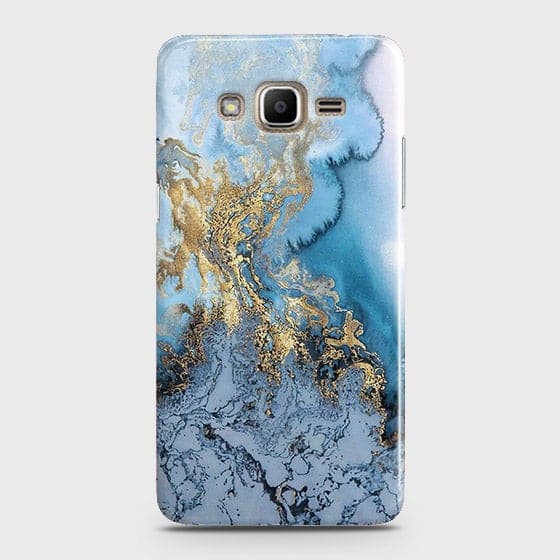 Samsung Galaxy Grand Prime / Grand Prime Plus / J2 Prime - Trendy Golden & Blue Ocean Marble Printed Hard Case with Life Time Colors Guarantee - OrderNation