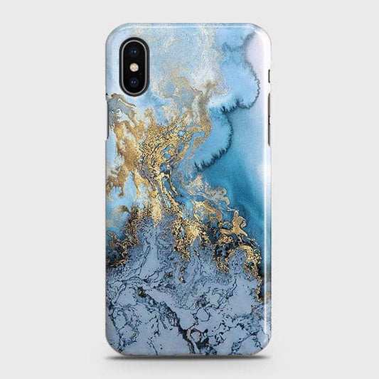 iPhone XS - Trendy Golden & Blue Ocean Marble Printed Hard Case with Life Time Colors Guarantee - OrderNation