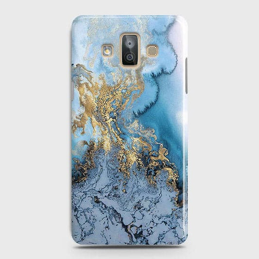 Samsung Galaxy J7 Duo - Trendy Golden & Blue Ocean Marble Printed Hard Case with Life Time Colors Guarantee - OrderNation