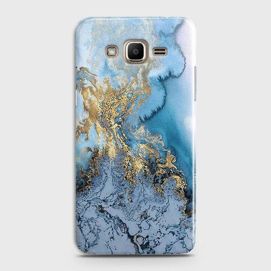Samsung Galaxy J7 - Trendy Golden & Blue Ocean Marble Printed Hard Case with Life Time Colors Guarantee - OrderNation