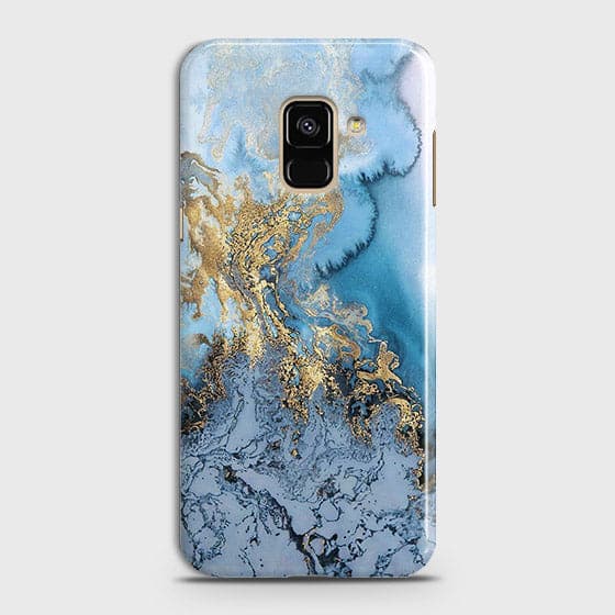 Samsung A8 2018 - Trendy Golden & Blue Ocean Marble Printed Hard Case with Life Time Colors Guarantee - OrderNation