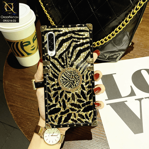 Samsung Galaxy A30s Cover - Design 2 - Trendy Stripes Pattern Golden Square Case With Matching Bling Ring Holder