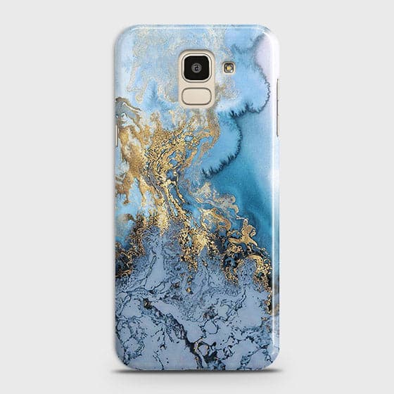 Samsung J6 2018 - Trendy Golden & Blue Ocean Marble Printed Hard Case with Life Time Colors Guarantee - OrderNation