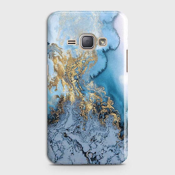 Samsung Galaxy J1 2016 / J120 - Trendy Golden & Blue Ocean Marble Printed Hard Case with Life Time Colors Guarantee - OrderNation