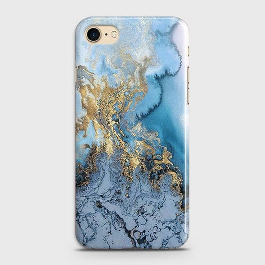 iPhone 7 & iPhone 8 - Trendy Golden & Blue Ocean Marble Printed Hard Case with Life Time Colors Guarantee - OrderNation