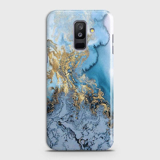 Samsung Galaxy J8 2018 Cover - Trendy Golden & Blue Ocean Marble Printed Hard Case with Life Time Colors Guarantee - OrderNation
