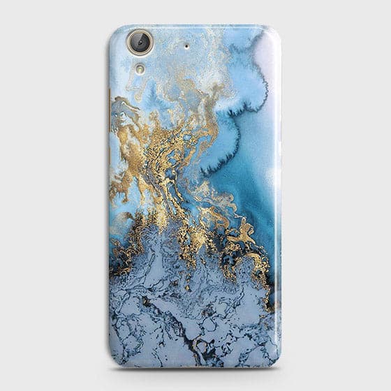 Huawei Y6 II - Trendy Golden & Blue Ocean Marble Printed Hard Case with Life Time Colors Guarantee - OrderNation