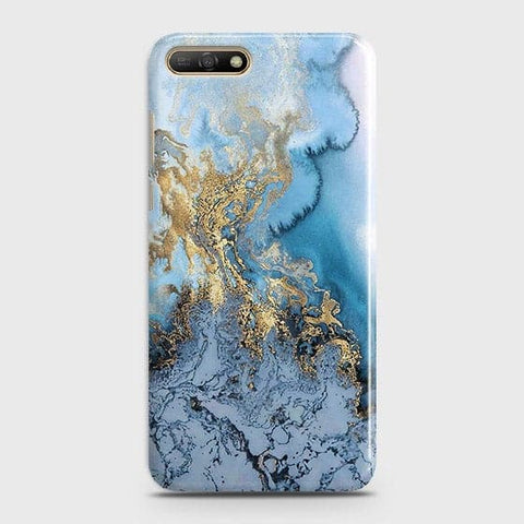 Huawei Y6 2018 - Trendy Golden & Blue Ocean Marble Printed Hard Case with Life Time Colors Guarantee - OrderNation