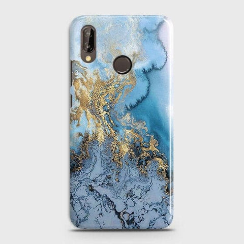 Huawei P20 Lite - Trendy Golden & Blue Ocean Marble Printed Hard Case with Life Time Colors Guarantee - OrderNation