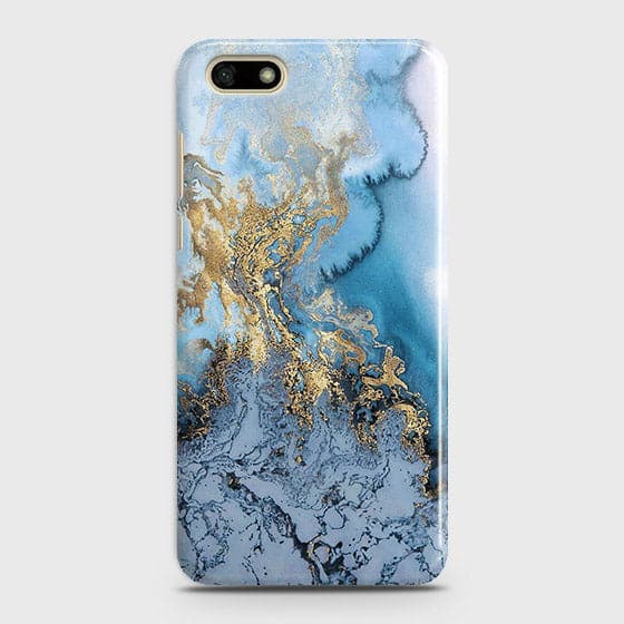 Huawei Y5 Prime 2018- Trendy Golden & Blue Ocean Marble Printed Hard Case with Life Time Colors Guarantee - OrderNation