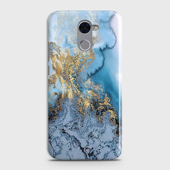 Huawei Y7 Prime - Trendy Golden & Blue Ocean Marble Printed Hard Case with Life Time Colors Guarantee - OrderNation