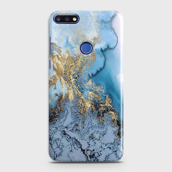Huawei Y7 Prime 2018 - Trendy Golden & Blue Ocean Marble Printed Hard Case with Life Time Colors Guarantee - OrderNation