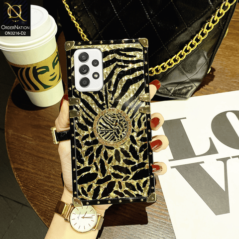 Samsung Galaxy A52 Cover - Design 2 - Trendy Stripes Pattern Golden Square Case With Matching Bling Ring Holder