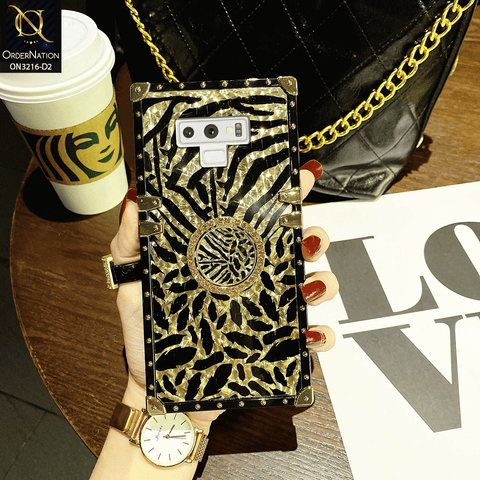Samsung Galaxy Note 9 Cover - Design 2 - Trendy Stripes Pattern Golden Square Case With Matching Bling Ring Holder
