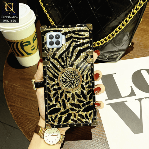 Oppo A73 Cover - Design 2 - Trendy Stripes Pattern Golden Square Case With Matching Bling Ring Holder