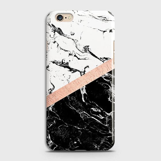 Oppo A57 Cover - Black & White Marble With Chic RoseGold Strip Case with Life Time Colors Guarantee