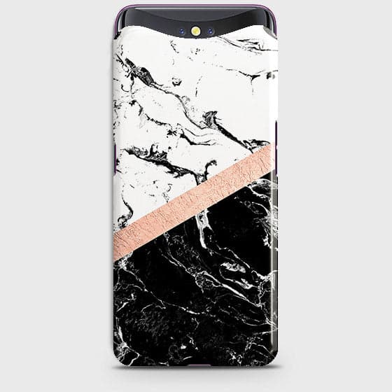 Oppo Find X Cover - Black & White Marble With Chic RoseGold Strip Case with Life Time Colors Guarantee