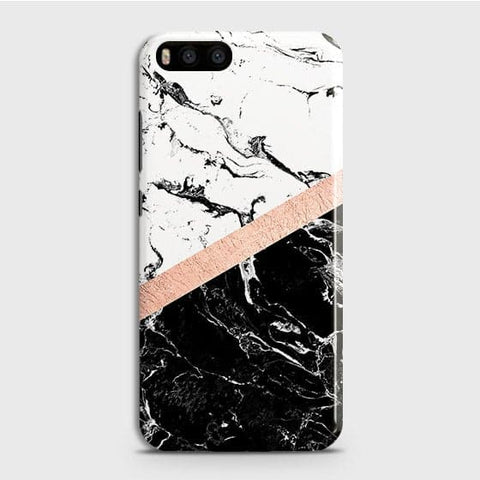Xiaomi Mi 6 Cover - Black & White Marble With Chic RoseGold Strip Case with Life Time Colors Guarantee