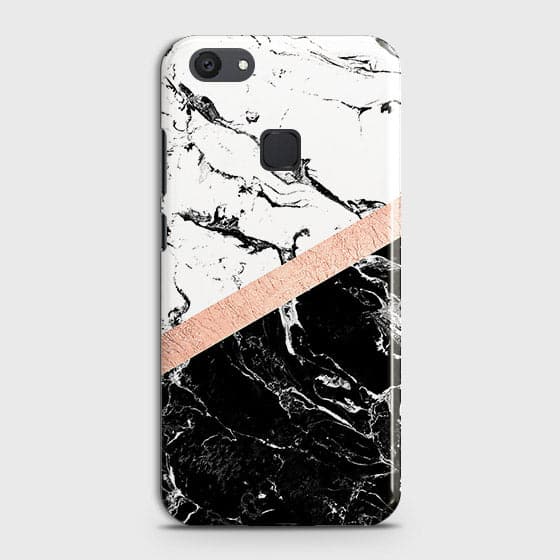 Vivo V7 Plus Cover - Black & White Marble With Chic RoseGold Strip Case with Life Time Colors Guarantee