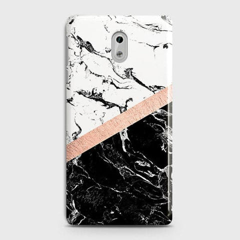 Nokia 3 Cover - Black & White Marble With Chic RoseGold Strip Case with Life Time Colors Guarantee