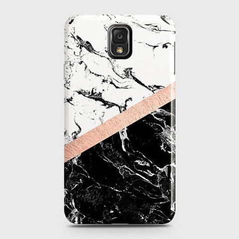 Samsung Galaxy Note 3 Cover - Black & White Marble With Chic RoseGold Strip Case with Life Time Colors Guarantee