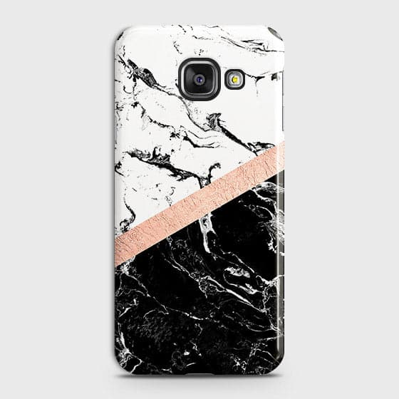 Printed Black & White Marble With Chic RoseGold Strip Case with Life Time Colors Guarantee For Samsung A310