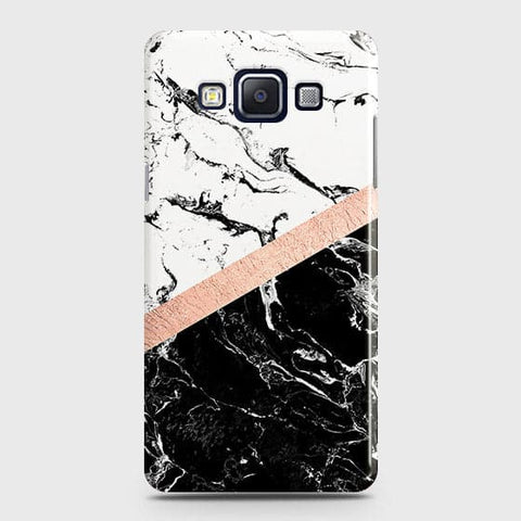 Samsung A7 Cover - Black & White Marble With Chic RoseGold Strip Case with Life Time Colors Guarantee