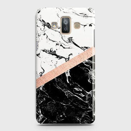 Printed Black & White Marble With Chic RoseGold Strip Case with Life Time Colors Guarantee For Samsung Galaxy J7 Duo