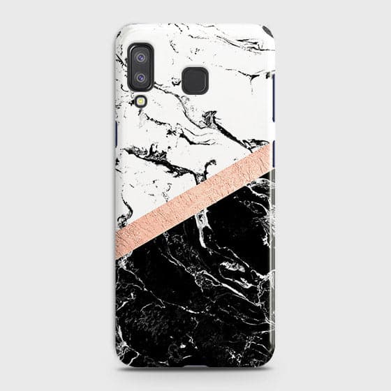 Samsung A9 Star Cover - Black & White Marble With Chic RoseGold Strip Case with Life Time Colors Guarantee