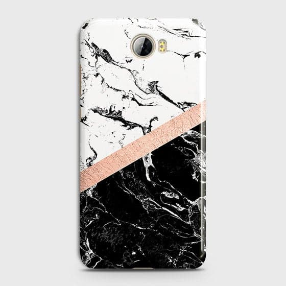 Huawei Y5 II Cover - Black & White Marble With Chic RoseGold Strip Case with Life Time Colors Guarantee
