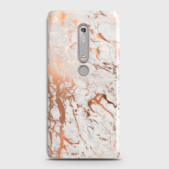 Nokia 6.1 Cover - In Chic Rose Gold Chrome Style Printed Hard Case with Life Time Colors Guarantee