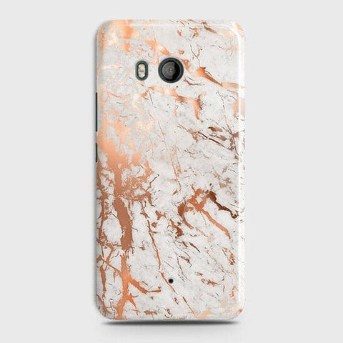 HTC U11 Cover - In Chic Rose Gold Chrome Style Printed Hard Case with Life Time Colors Guarantee