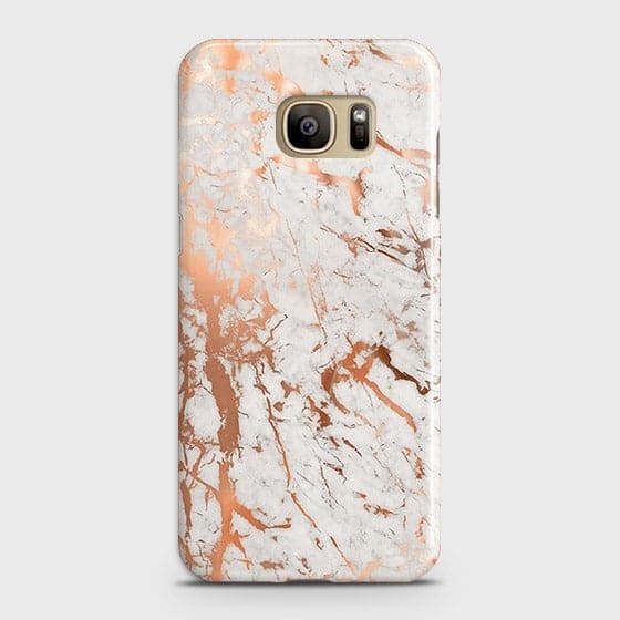 Samsung Galaxy S7 Edge Cover - In Chic Rose Gold Chrome Style Printed Hard Case with Life Time Colors Guarantee