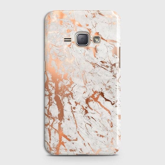Samsung Galaxy J1 2016 / J120 Cover - In Chic Rose Gold Chrome Style Printed Hard Case with Life Time Colors Guarantee